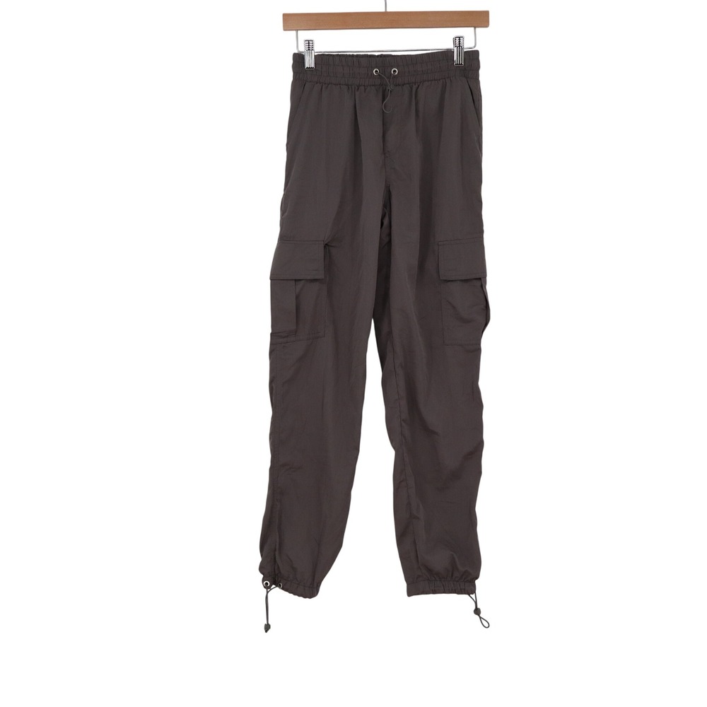 Love Streak Womens Charcoal Gray Cargo Pants Elastic Waist Cinch Hem Small